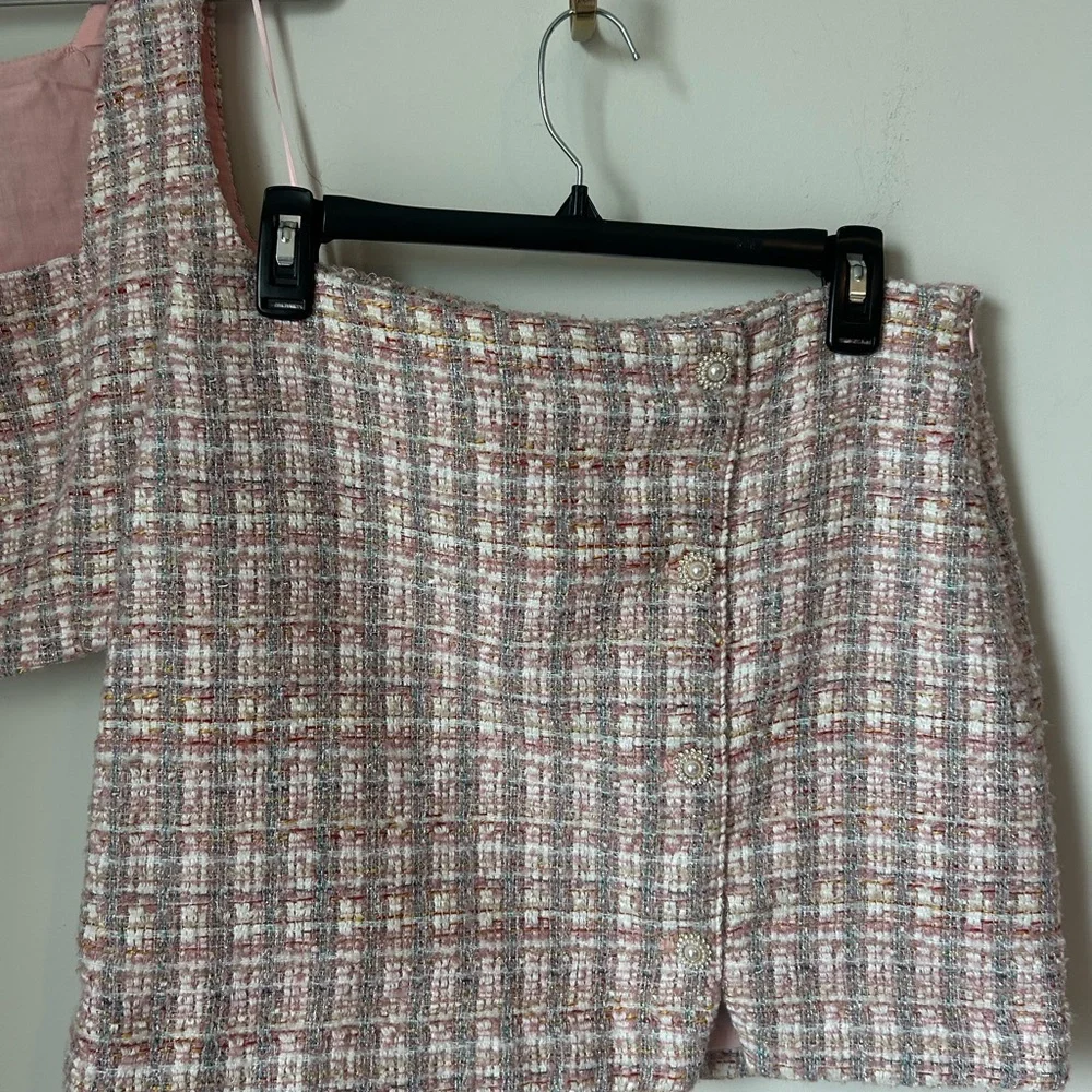 Pink Tweed Crop top and Mini Skirt two piece Set - Picture 3 of 9